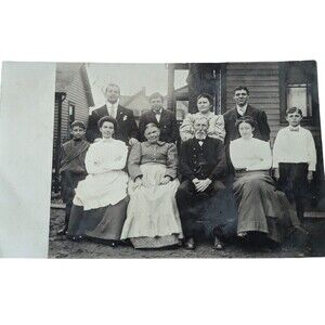 RPPC c1910 Family Portrait Photo Vintage Postcard Unposted B&W 10 Dressed Up